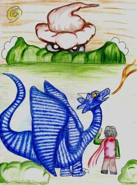 Ilustracin del Cuento Infantil El Dragn Azul