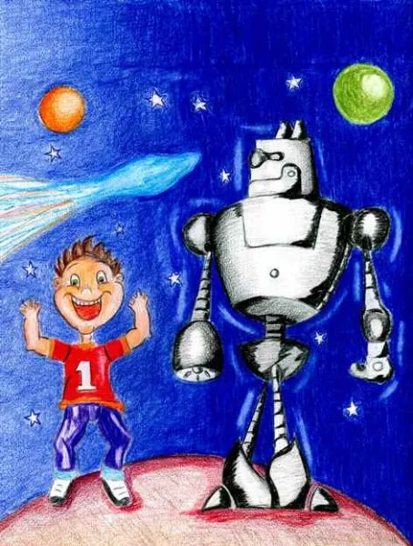 Ilustracin del Cuento Infantil El nio robot y el cometa Flamboyer