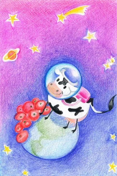 Ilustracin del Cuento Infantil La vaca intergalctica