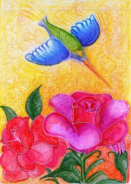 Ilustracin del Cuento Infantil Los picaflores y las rosas
