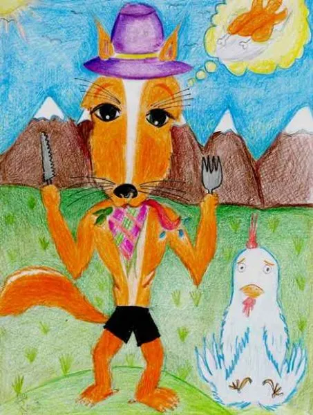 Ilustración del Cuento Infantil El gallo y el zorro