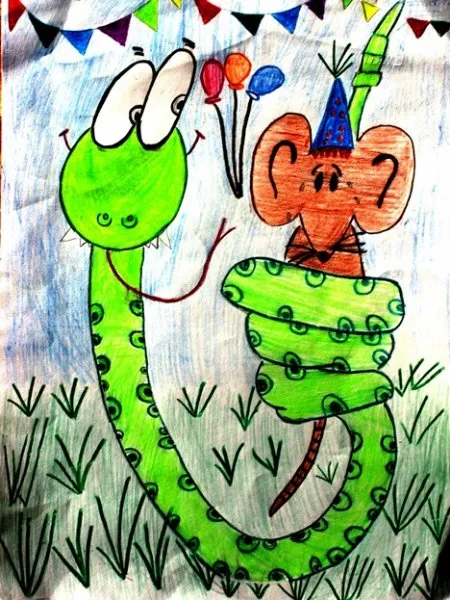 Ilustración del Cuento Infantil El ratón y la serpiente