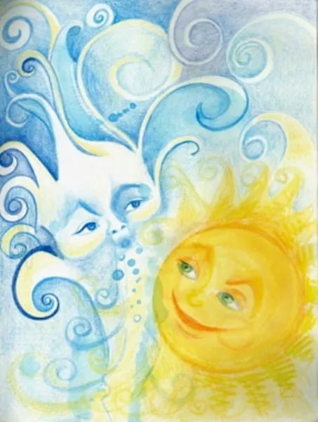 Ilustración del Cuento Infantil El viento y el Sol
