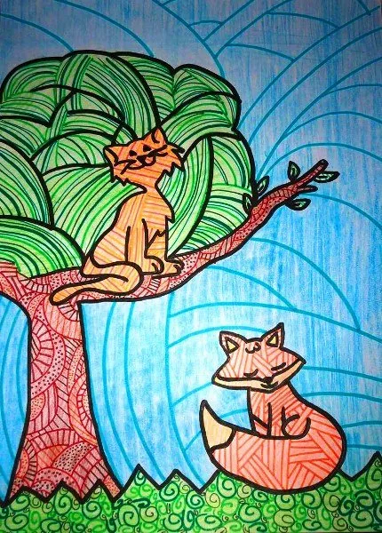 Ilustración del Cuento Infantil La Zorra y el Gato